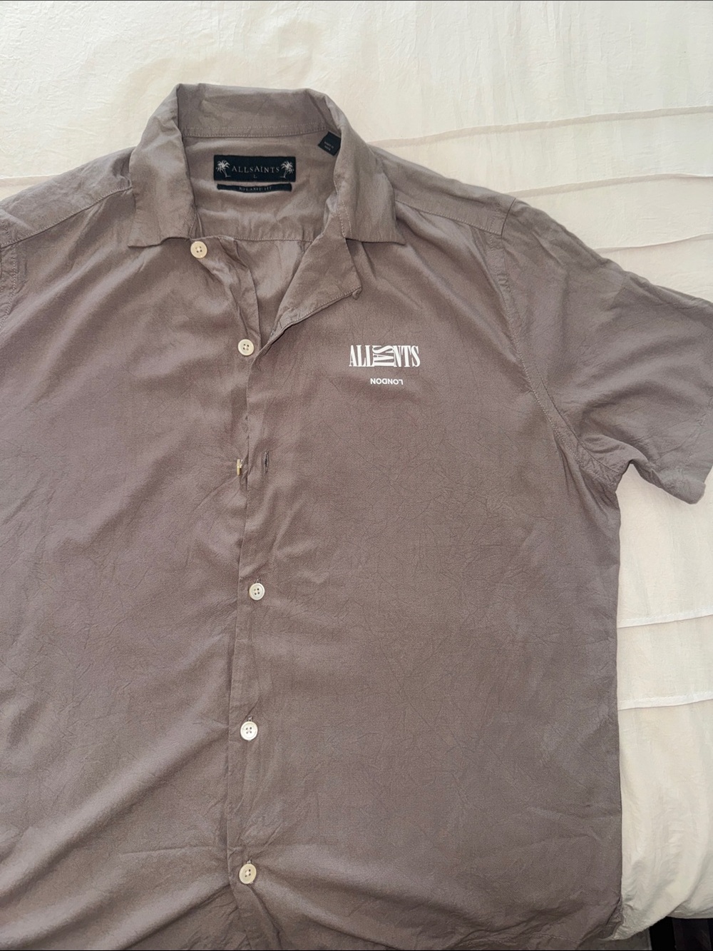 AllSaints Men's Short-Sleeve Button-Up Shirt in Taupe Gray